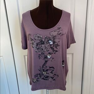 FEEL Graphic Short Sleeve Tee, Purple, Relaxed Fit, XXL Plus